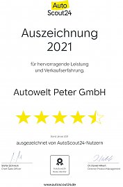 Urkunde Autoscout24 für die Autowelt Peter GmbH
