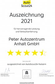 Urkunde Autoscout24 für die Peter Autozentrum Anhalt GmbH