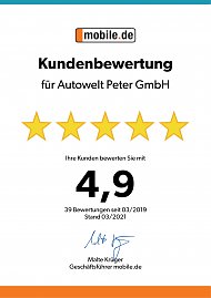 Urkunde mobile.de für die Autowelt Peter GmbH