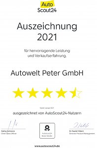 Urkunde Autoscout24 f&uuml;r die Autowelt Peter GmbH