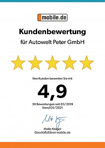 Urkunde mobile.de f&uuml;r die Autowelt Peter GmbH