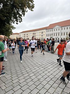 Man sieht zwei L&auml;ufer unseres peter-Teams auf der Strecke, inmitten anderer L&auml;ufer.